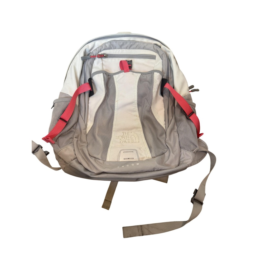 The North Face Recon Backpack Gray White Laptop Daypack Mesh Pockets Chest Strap - Picture 1 of 10